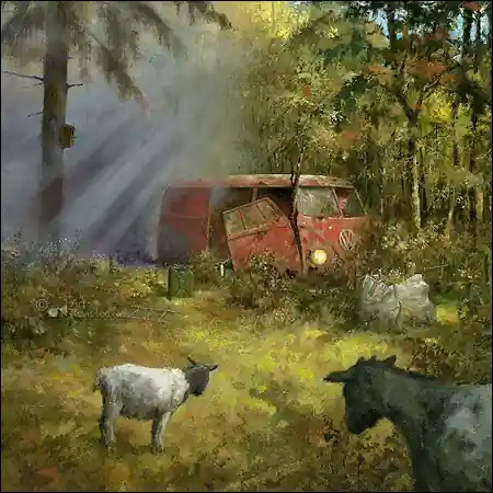 Wenskaart Marius van Dokkum – Rokend geitenhok – 15 x 15 Shop Nu