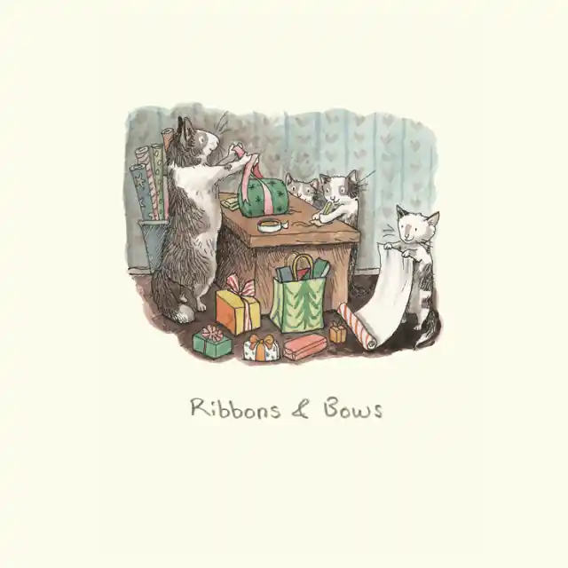 Gratis Retour Wenskaart – ribbons and bows, Anita Jeram