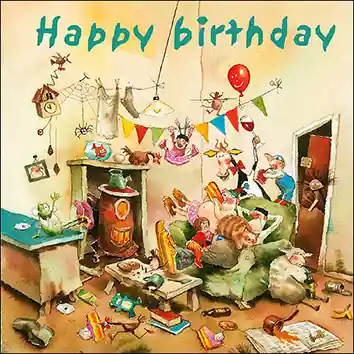 Wenskaart blic Marius van Dokkum – Happy Birthday 4 – 12 x 12 Direct Beschikbaar