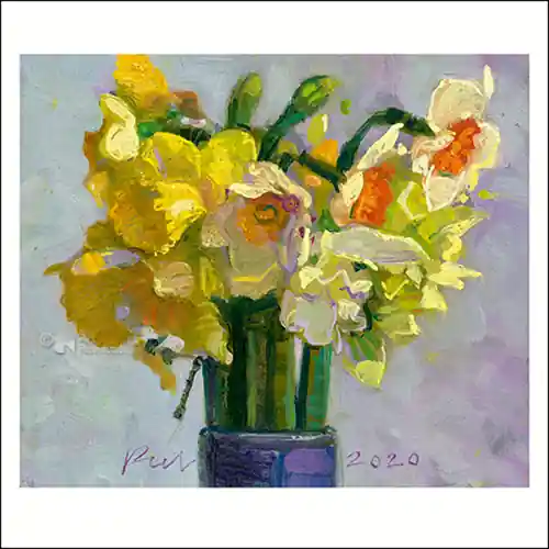 Wenskaart Peter Sebens – Narcissen – 15 x 15 Exclusieve Aanbieding
