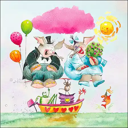 Premium Wenskaart blic Marius van Dokkum – Huwelijksbootje – 12 x 12