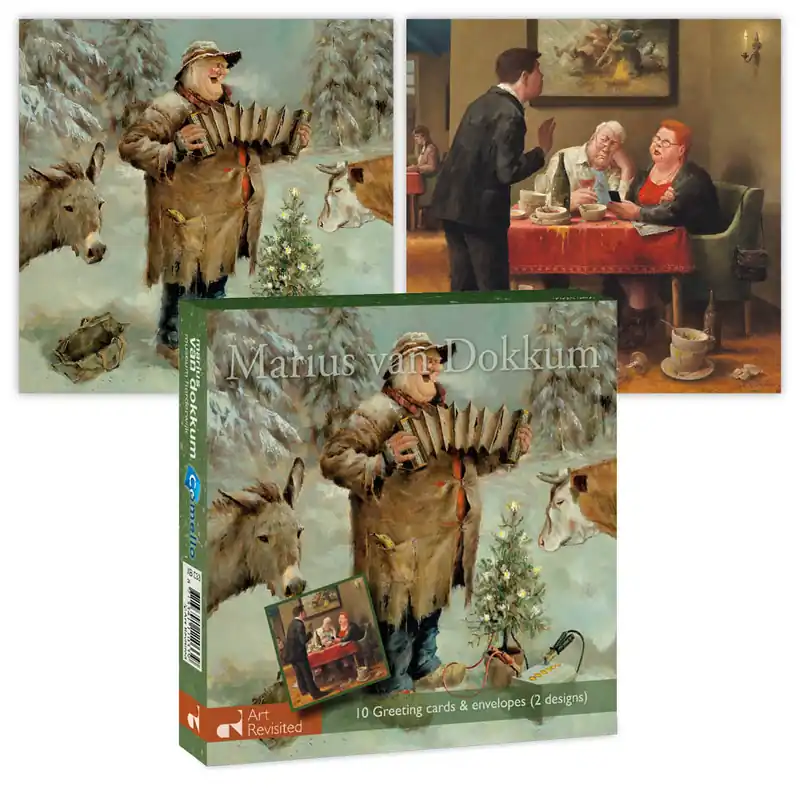 Kerstkaartenset Marius van Dokkum – ezel/restaurant Tijdelijk Beschikbaar