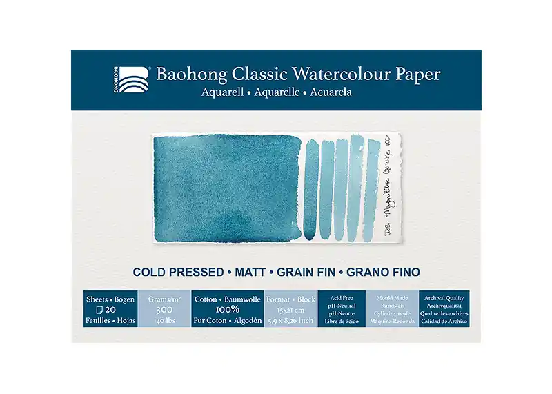 Baohong classic watercolour paper – cold pressed – 15×21 Beperkte Voorraad