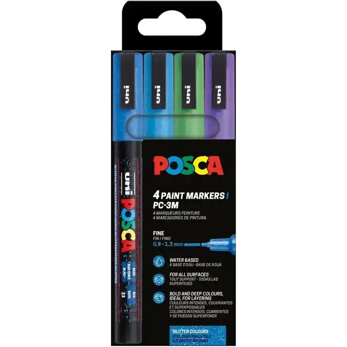 Posca acrylmarker – PC-3M set 4 glitter koude kleuren Hete Deal