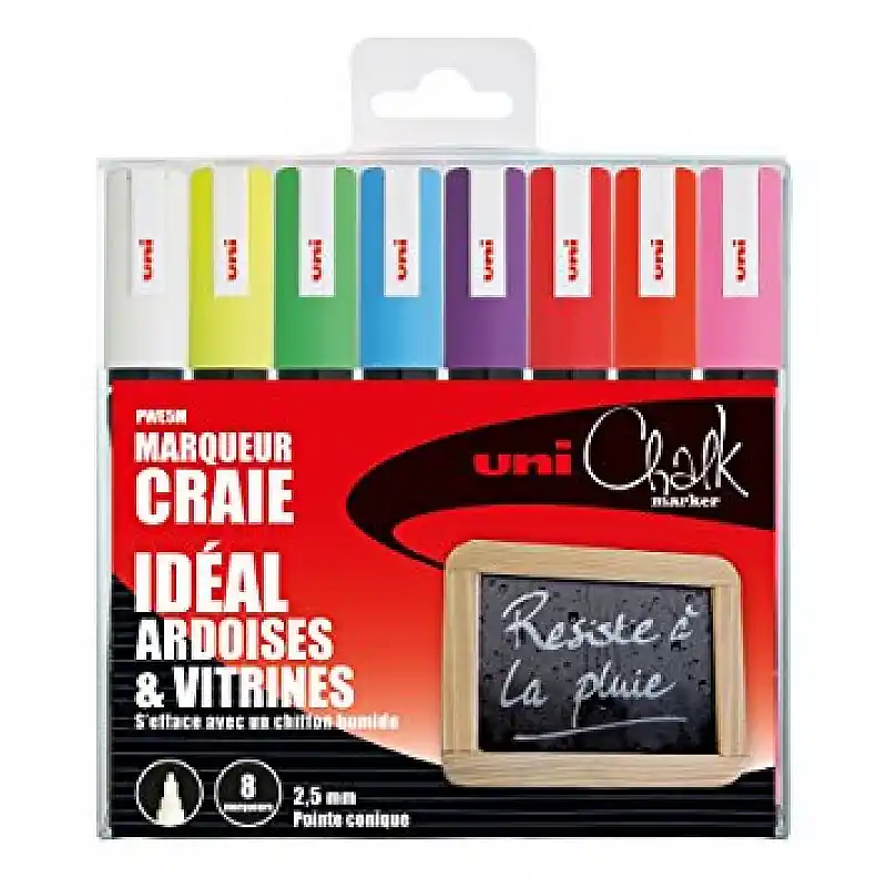 Etui met 8 Uni-ball chalk krijtmarkers medium Tijdelijk Beschikbaar