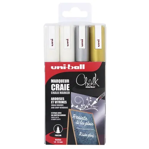 Superprijs Etui met 4 Uni-ball chalk krijtmarker met conische punt medium
