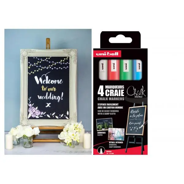 Gratis Retour Etui met 4 Uni-ball chalk krijtmarkers met conische punt medium