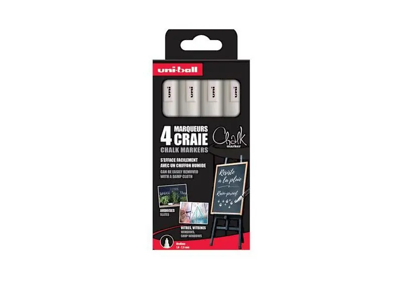 Populair Etui met 4 Uni-ball chalk krijtmarkers met conische punt medium