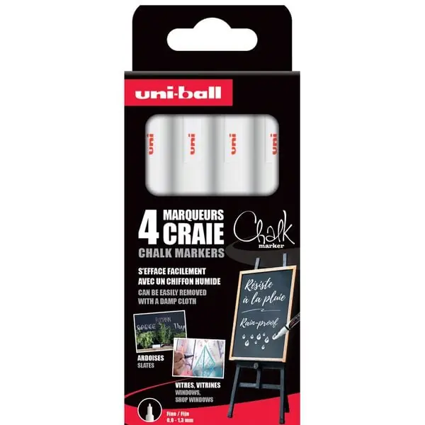 Favoriet Etui met 4 Uni-ball chalk krijtmarkers met conische punt fijn