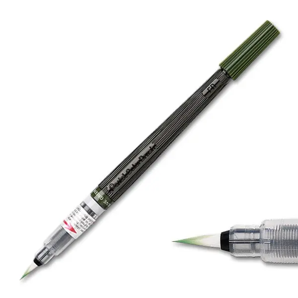 Koopje Pentel Penseelstift incl. vulling olijfgroen