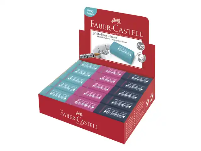 Koop Vandaag Faber-Castell gum turkoois, blauw, roze