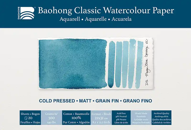 Weekendaanbieding Baohong classic watercolour paper – cold pressed – 21×31
