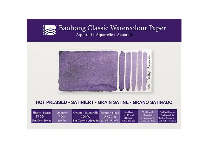 Laatste Versie Baohong classic watercolour paper – hot pressed – 21×31