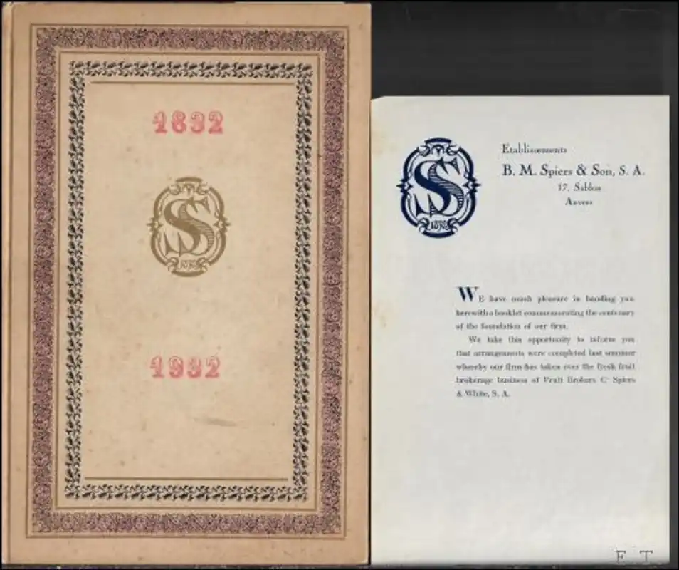 LE CENTENAIRE DE LA FIRME B.M. SPIERS - N/A Betrouwbaar