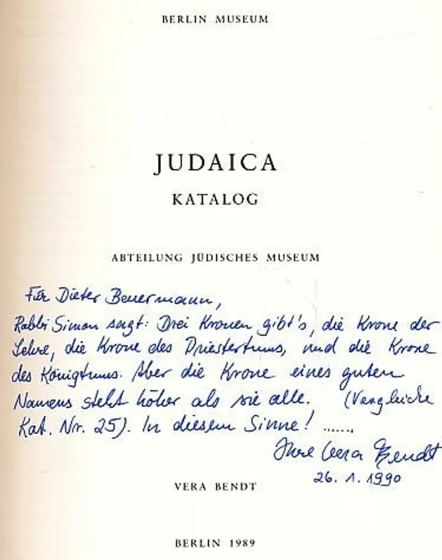 Lage Kosten Judaica Berlin Museum (Katalog Abteilung Judisches Museum Berlin) - Vera Bendt
