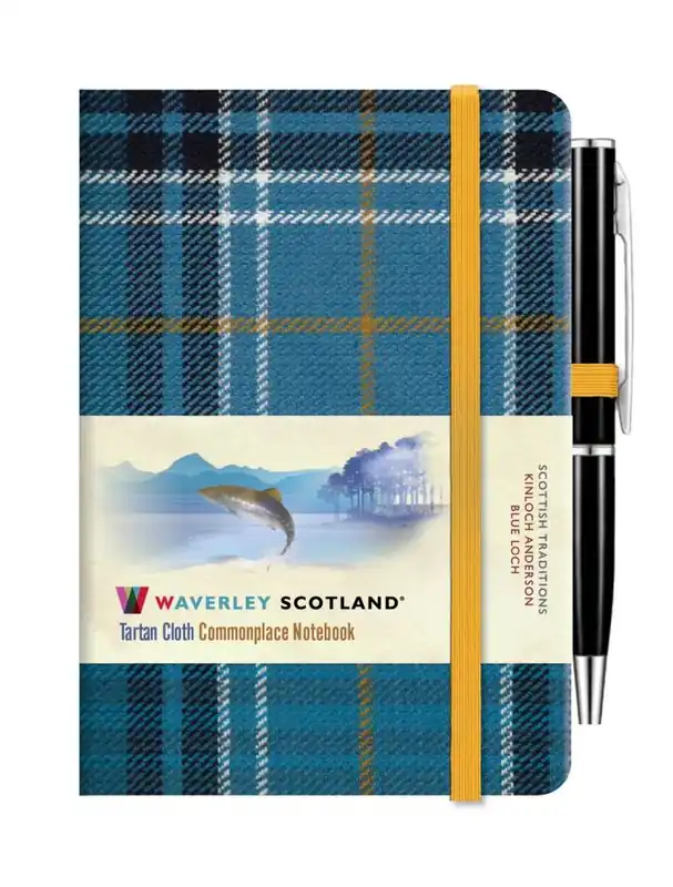 Waverley Blue Loch Tartan cloth mini notebook with pen Meest Verkocht