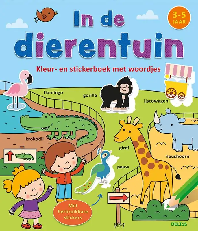 Lage Prijs Kleur-en stickerboek met woordjes - In de dierentuin 3-5 jaar / Druk 1